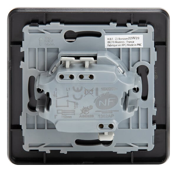ZENITECH - Interrupteur simple commande volets roulants 10A - métal Noir brossé - Kouro - Zenitech - large