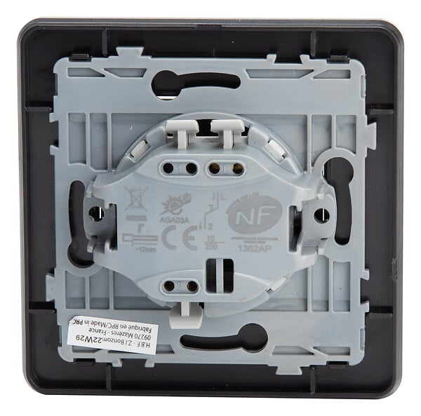 ZENITECH - Bouton poussoir complet 10A - métal Noir brossé - Kouro - Zenitech - large
