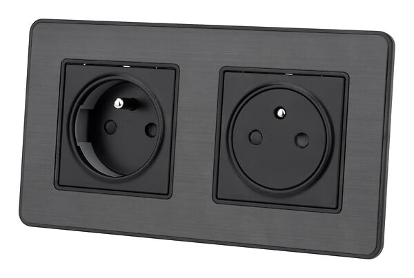 ZENITECH - Prise 2P+T 2x16A - Easy Eject complet - métal Noir brossé Kouro - Zenitech - large