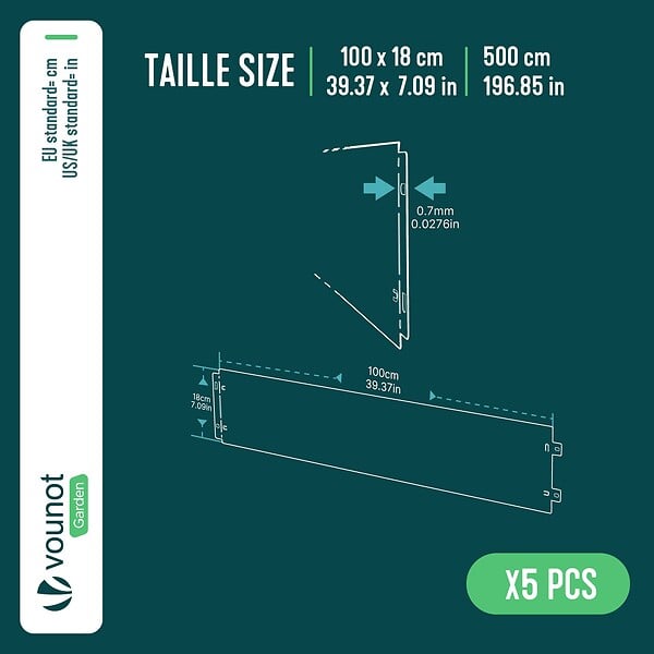 VOUNOT - Lot de 5 Bordure de jardin en métal flexible 100x18cm noir - large