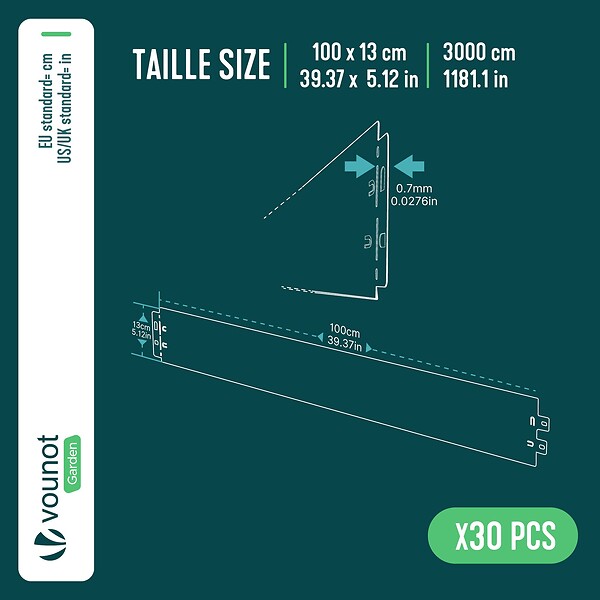 VOUNOT - Lot de 30 Bordure de jardin en métal galvanisé flexible 100x13cm - large