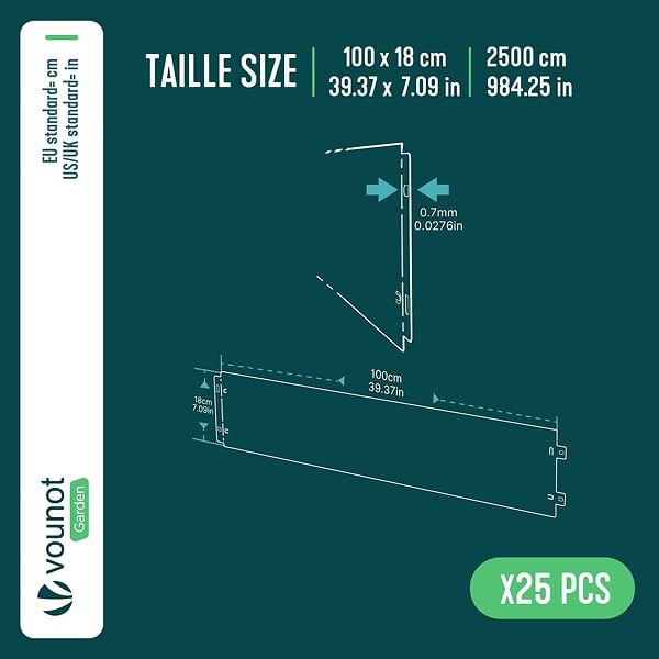 VOUNOT - Lot de 25 Bordure de jardin en métal galvanisé flexible 100x18cm - large