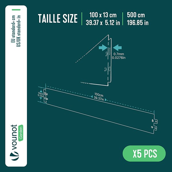 VOUNOT - Lot de 5 Bordure de jardin en métal galvanisé flexible 100x13cm - large
