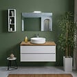 KIAMAMI VALENTINA - Meuble Salle De Bain Suspendu 100 Cm Blanc Export Avec Plan Chêne Naturel, Miroir Et Lampe | Berlin - vignette