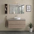 KIAMAMI VALENTINA - Meuble Salle De Bain Suspendu 100 Cm Chêne, 2 Tiroirs, Plan Béton Et Miroir 100X60 Avec Lampe | Berlin - vignette