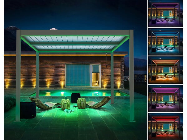 HABITAT ET JARDIN - Pergola bioclimatique avec led "Windsor premium" en aluminium 3 x 4 - Taupe - large