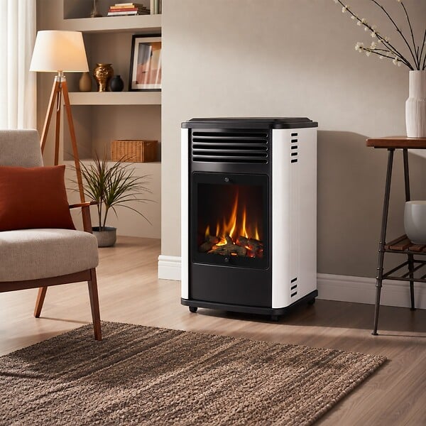 SAHARA - Poele à gaz 3.4KW Blanc et noir Chauffage d'appoint effet Feu Manhattan Sahara - large