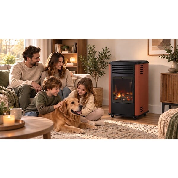 SAHARA - Poêle à gaz 3,4KW Rouge - Chauffage d'appoint effet Feu de bois Manhattan Sahara - large