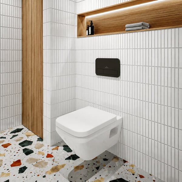 VILLEROY ET BOCH - Pack WC suspendu sans bride Architectura Twistflush [e³] rectangle + bâti-support sol et mur + plaque noir - large