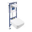 VILLEROY ET BOCH - Pack WC suspendu sans bride Architectura Twistflush [e³] rectangle+bâti-support sol et mur+plaque chrome brillant - vignette