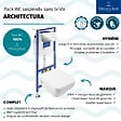 VILLEROY ET BOCH - Pack WC suspendu sans bride Architectura Twistflush [e³] rectangle+bâti-support sol et mur+plaque chrome brillant - vignette