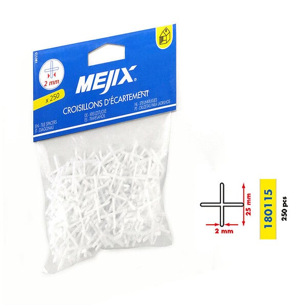 MEJIX - Croisillons d'écartement pour carrelage - 2mm - Lot de 500 - large