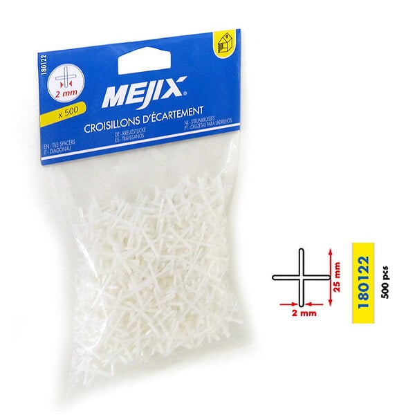 MEJIX - Croisillons d'écartement pour carrelage - 2mm - Lot de 500 - large