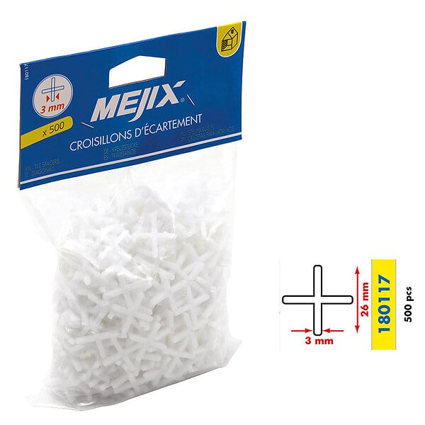 MEJIX - Croisillons carrelage - Plastique - 3mm - Lot de 200 - large