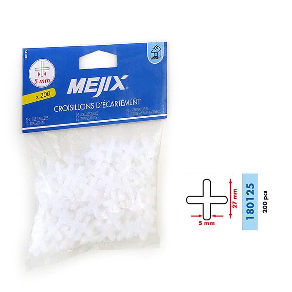 MEJIX - 200 croisillons d'écartement plastique blanc - 5mm - large