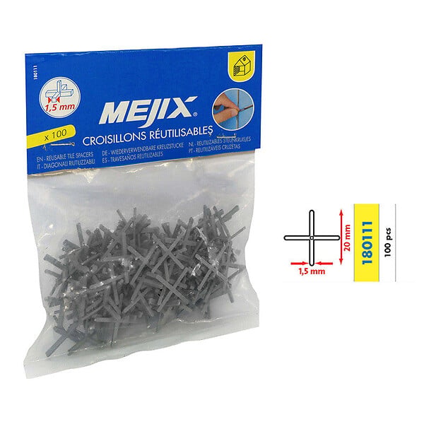 MEJIX - Croisillon 1.5mm réutilisable - 100 pièces - Transparent - large