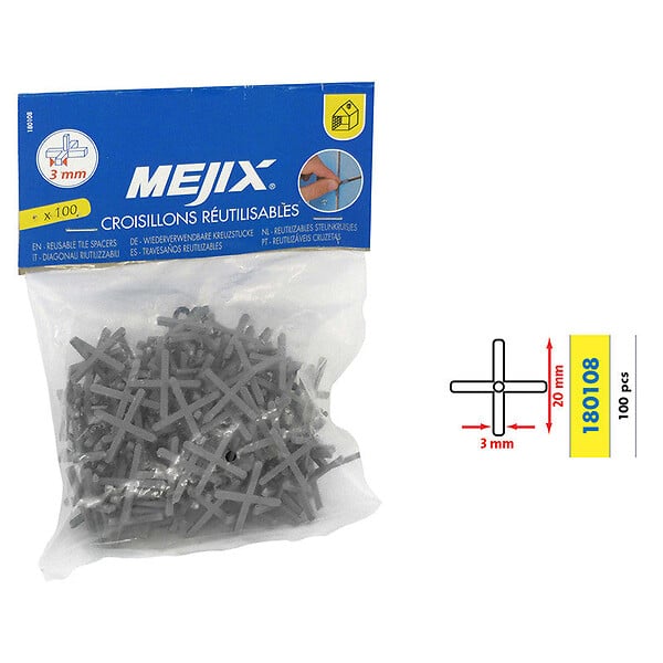 MEJIX - Croisillon 1.5mm réutilisable - 100 pièces - Transparent - large