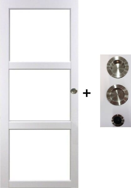 GD MENUISERIES - Porte Coulissante Kenya blanc Vitrage transparent H204 x L83 cm, coquilles, tire doigt - large