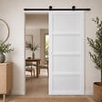 GD MENUISERIES - Porte Coulissante Tamera Blanc 4 Panneaux H204 X L93 cm, Rail Roulettes, Coquilles Blanc - vignette