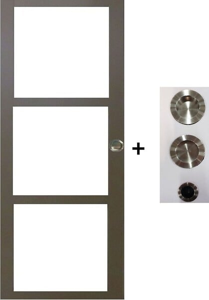 GD MENUISERIES - Porte Coulissante Gris Taupe RAL 7006 Vitrage transparent H204 x L83 cm, coquilles, tire doigt - large