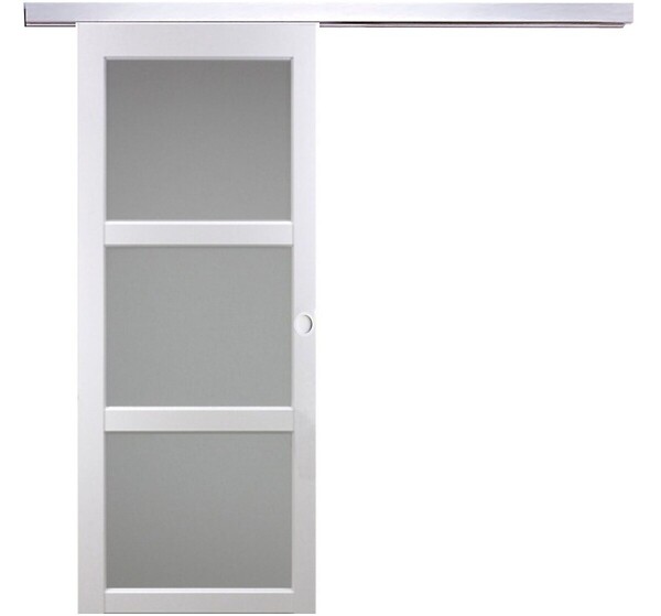 GD MENUISERIES - Porte Coulissante Kenya Blanc Vitrée H204 X L93 cm, Rail Alu, Coquilles Blanc - large