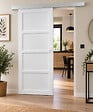 GD MENUISERIES - Porte Coulissante Tamera blanc 4 panneaux H204 x L63 cm, Rail Alu, Coquilles blanc - vignette