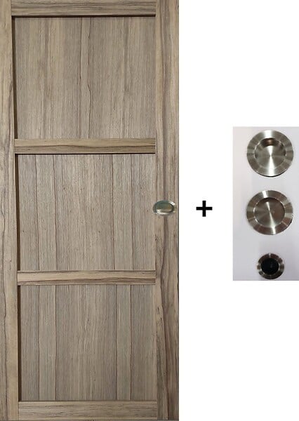 GD MENUISERIES - Porte Coulissante bois Frake 3 Panneaux H204 x L73 cm, coquilles, tire doigt - large
