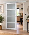 GD MENUISERIES - Porte Coulissante Tana Blanc Vitrée H204 X L83 cm, Rail Alu, Coquilles Blanc - vignette