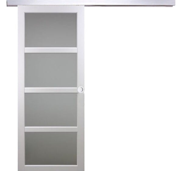 GD MENUISERIES - Porte Coulissante Tana Blanc Vitrée H204 X L83 cm, Rail Alu, Coquilles Blanc - large