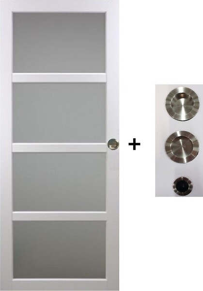 GD MENUISERIES - Porte Coulissante Tana blanc Vitrée H204 x L93 cm, coquilles, tire doigt - large