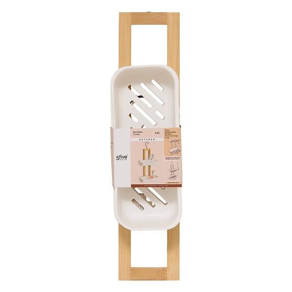 5 FIVE SIMPLY SMART - Etagère de douche Natureo 2 niveaux bois et blanc - large