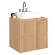 ID MARKET - Meuble sous vasque suspendu salle de bain VICTOR 2 tiroirs effet lattes - vignette