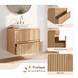 ID MARKET - Meuble sous vasque suspendu salle de bain VICTOR 2 tiroirs effet lattes - vignette
