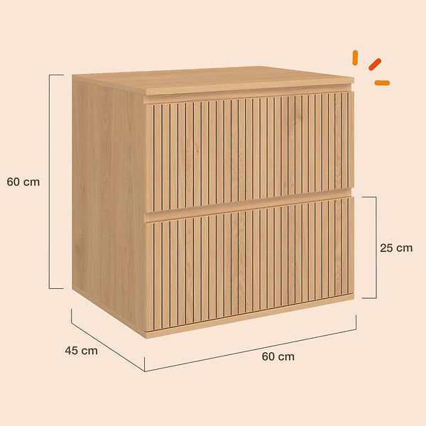 ID MARKET - Meuble sous vasque suspendu salle de bain VICTOR 2 tiroirs effet lattes - large
