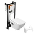 JACOB DELAFON - Pack WC suspendu sans bride Struktura + abattant + bâti-support autoportant + plaque blanche + tabouret blanc - vignette