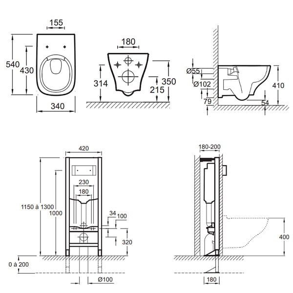 JACOB DELAFON - Pack WC suspendu sans bride Struktura + abattant + bâti-support autoportant + plaque blanche + tabouret blanc - large