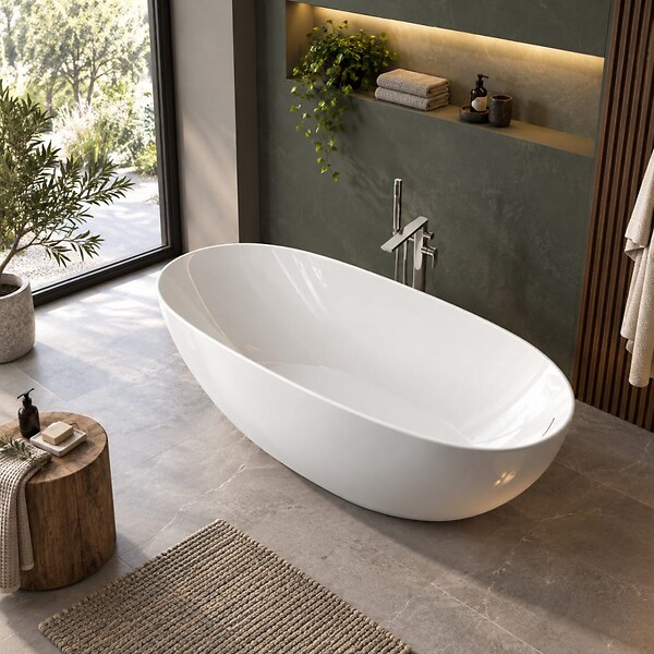 STANO - Baignoire îlot design ovale FLORIDA blanche 165 cm Brillant - large