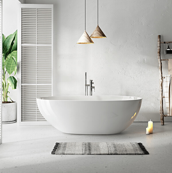 STANO - Baignoire îlot design ovale FLORIDA blanche 165 cm Brillant - large