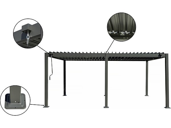 HABITAT ET JARDIN - Pergola bioclimatique en aluminium avec rideau et moustiquaire "Kensington" - 3 x 5 m - Gris - large