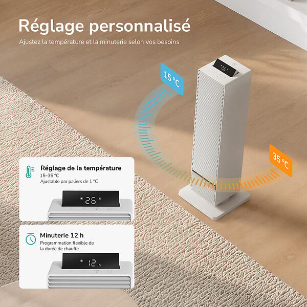 EMKE - EMKE Radiateur Soufflant Céramique 2000W, Chauffage et Mode Ventilateur, Écran LED, Télécommande - large
