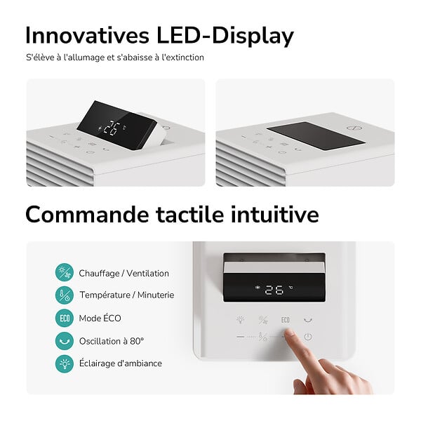 EMKE - EMKE Radiateur Soufflant Céramique 2000W, Chauffage et Mode Ventilateur, Écran LED, Télécommande - large