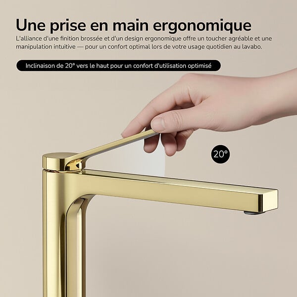 EMKE - EMKE Mitigeur de Lavabo Surélevé Monocommande 335mm en Laiton, Robinet pour Vasque à Poser avec Aérateur NEOPERL, Or Champagne - large