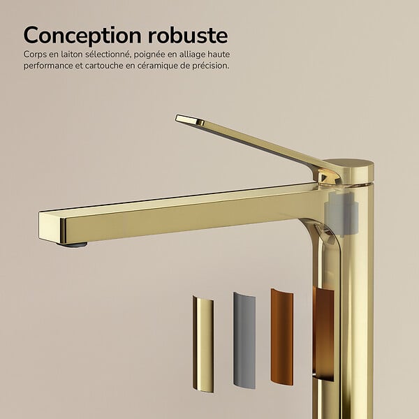 EMKE - EMKE Mitigeur de Lavabo Surélevé Monocommande 335mm en Laiton, Robinet pour Vasque à Poser avec Aérateur NEOPERL, Or Champagne - large