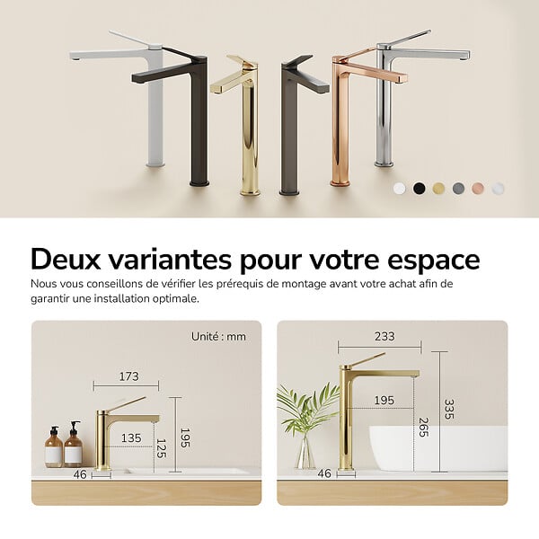 EMKE - EMKE Mitigeur de Lavabo Surélevé Monocommande 335mm en Laiton, Robinet pour Vasque à Poser avec Aérateur NEOPERL, Or Champagne - large