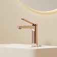 EMKE - EMKE Mitigeur de Lavabo Monocommande 195 x 173 mm en Laiton, Robinet Salle de Bain avec Aérateur NEOPERL, Or Rose - vignette