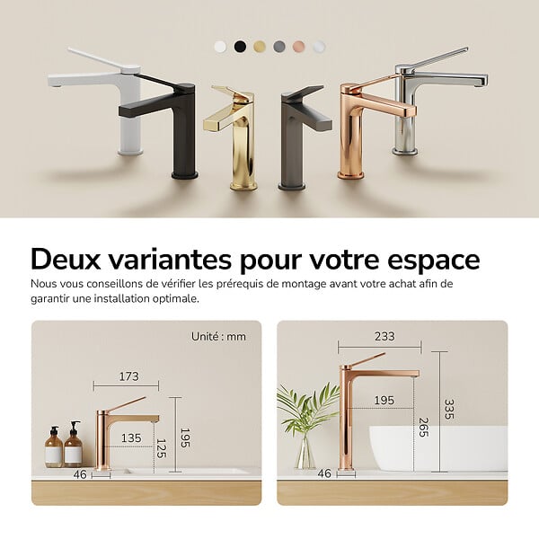 EMKE - EMKE Mitigeur de Lavabo Monocommande 195 x 173 mm en Laiton, Robinet Salle de Bain avec Aérateur NEOPERL, Or Rose - large