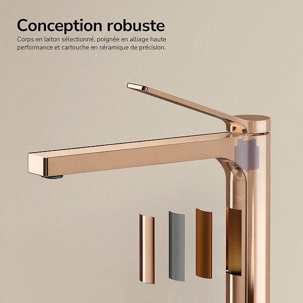 EMKE - EMKE Mitigeur de Lavabo Surélevé Monocommande 335mm en Laiton, Robinet pour Vasque à Poser avec Aérateur NEOPERL, Or Rose - large