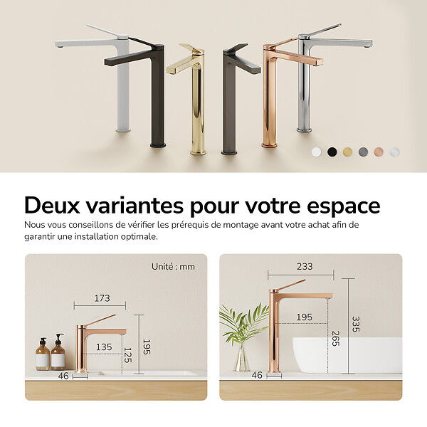 EMKE - EMKE Mitigeur de Lavabo Surélevé Monocommande 335mm en Laiton, Robinet pour Vasque à Poser avec Aérateur NEOPERL, Or Rose - large