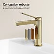 EMKE - EMKE Mitigeur de Lavabo Monocommande 195 x 173 mm en Laiton, Robinet Salle de Bain avec Aérateur NEOPERL, Or Champagne - vignette
