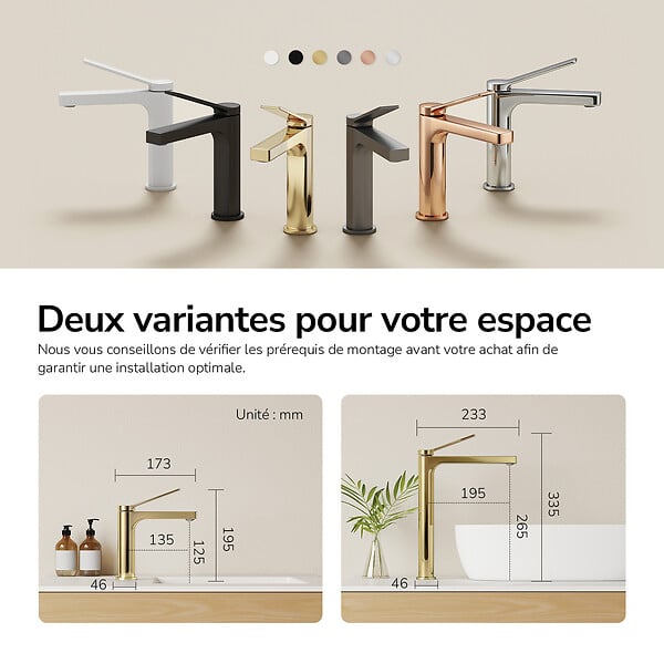 EMKE - EMKE Mitigeur de Lavabo Monocommande 195 x 173 mm en Laiton, Robinet Salle de Bain avec Aérateur NEOPERL, Or Champagne - large